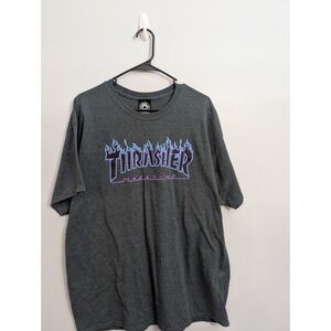 A9 Thrasher Skateboard Magazine T-Shirt Heather Gray With Flame Logo - XL